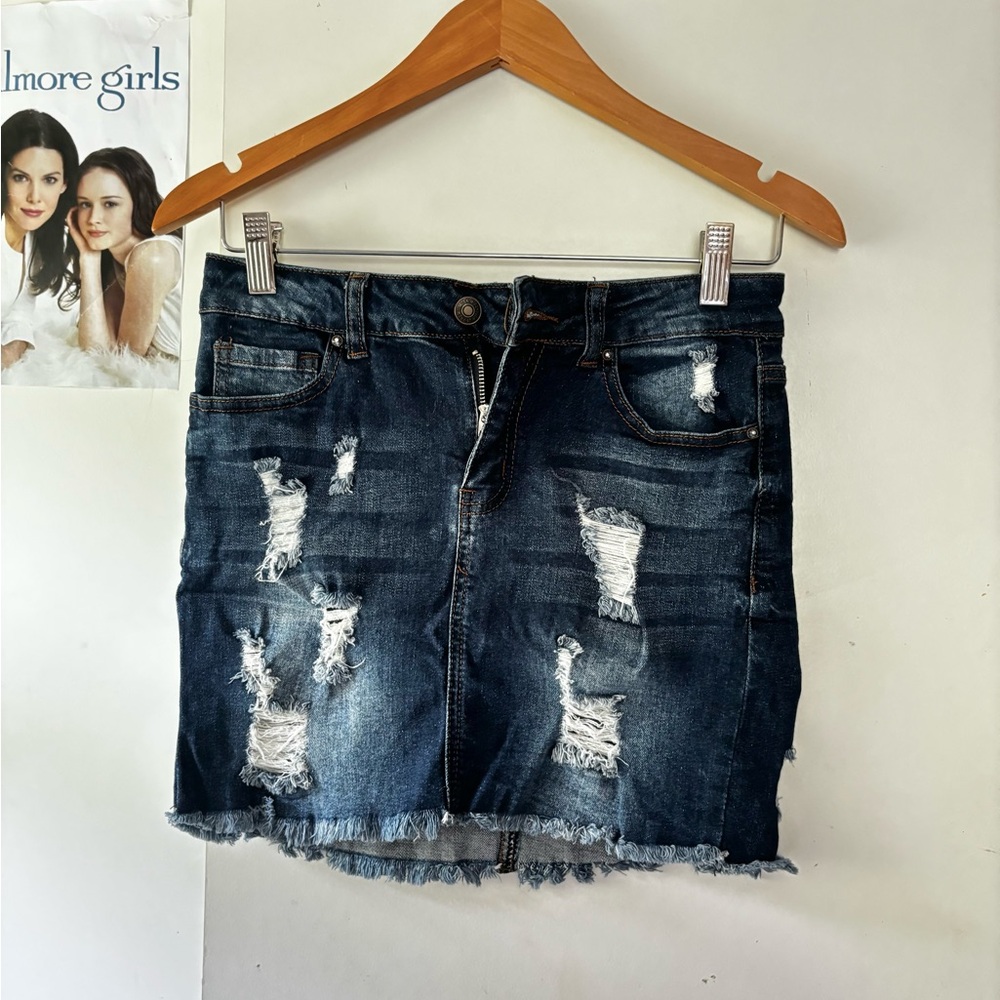 Forever 21 Distressed Denim Mini Skirt